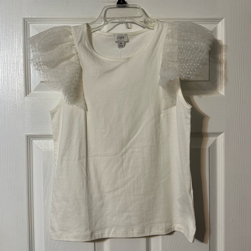 NWT J. Crew Cream Polka Dot Ruffled Sleeve Top